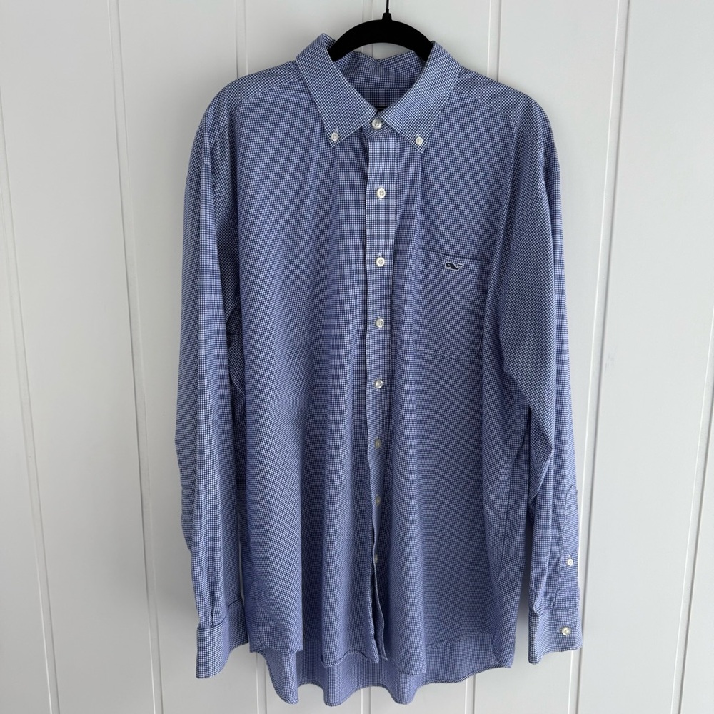 Vineyard Vines Blue Checkered Button-Down Shirt Men’s Size XL